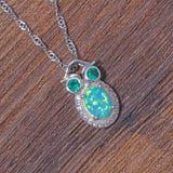 Green Fire Opal CZ Silver Plated Pendant Necklace for Women