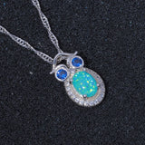 Green Fire Opal CZ Silver Plated Pendant Necklace for Women