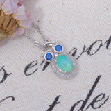 Green Fire Opal CZ Silver Plated Pendant Necklace for Women