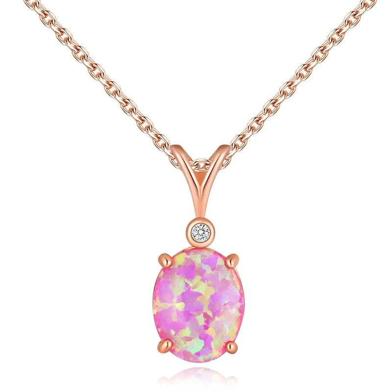 Pink Fire Opal Pendant 925 Silver Oval CZ Pendants