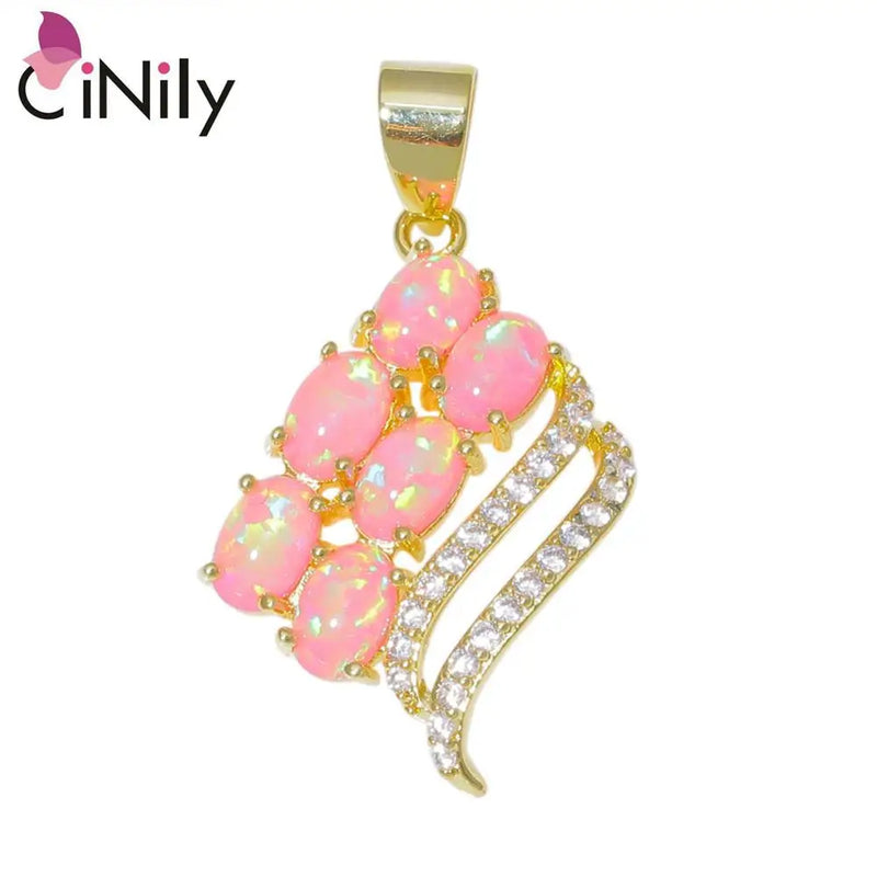 Pink Fire Opal CZ Yellow Pendant - OD6927-28