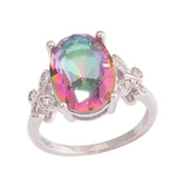 Rainbow Stone Zircon Silver Plated Ring Size 6-10 NJ100