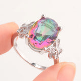 Rainbow Stone Zircon Silver Plated Ring Size 6-10 NJ100