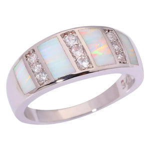 Fire Opal Ring with Cubic Zirconia Silver Plating Size 6-11