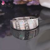 Fire Opal Ring with Cubic Zirconia Silver Plating Size 6-11