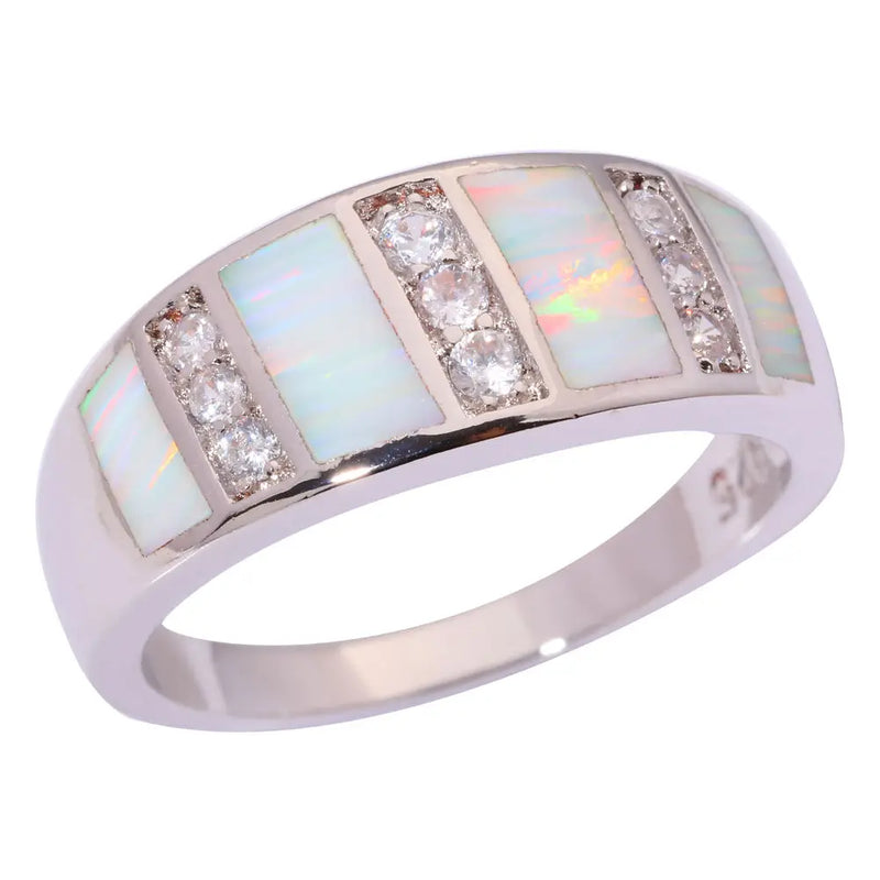 Fire Opal Ring with Cubic Zirconia Silver Plating Size 6-11