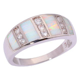 Fire Opal Ring with Cubic Zirconia Silver Plating Size 6-11