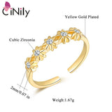 CZ Flower Rings Yellow Plated Adjustable Opening Rings