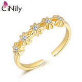 CZ Flower Rings Yellow Plated Adjustable Opening Rings