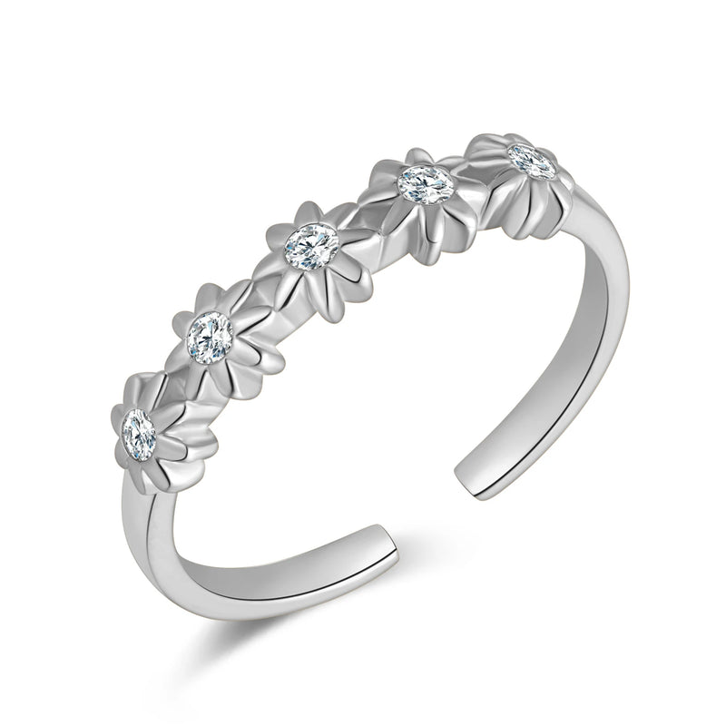 CZ Flower Rings Yellow Plated Adjustable Opening Rings