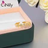CZ Flower Rings Yellow Plated Adjustable Opening Rings