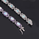 Fire Opal 925 Sterling Silver Chain Bracelet Anniversary Gift Women Jewelry