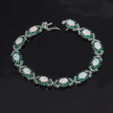 Fire Opal 925 Sterling Silver Chain Bracelet Anniversary Gift Women Jewelry
