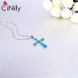 Fire Opal Pendant Cross Necklace for Women