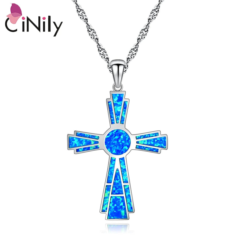 Fire Opal Pendant Cross Necklace for Women
