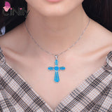 Fire Opal Pendant Cross Necklace for Women