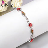 Fire Opal & Orange Garnet Half Chain Bracelets Silver Plated Fine Link Bracelet