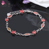 Fire Opal & Orange Garnet Half Chain Bracelets Silver Plated Fine Link Bracelet