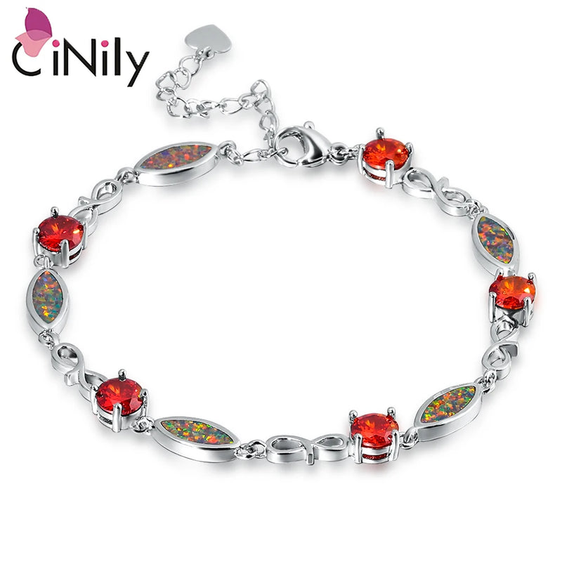 Fire Opal & Orange Garnet Half Chain Bracelets Silver Plated Fine Link Bracelet
