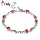 Fire Opal & Orange Garnet Half Chain Bracelets Silver Plated Fine Link Bracelet