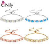 Fire Opal Sliding Link Bracelet Silver Plated Adjustable Jewelry