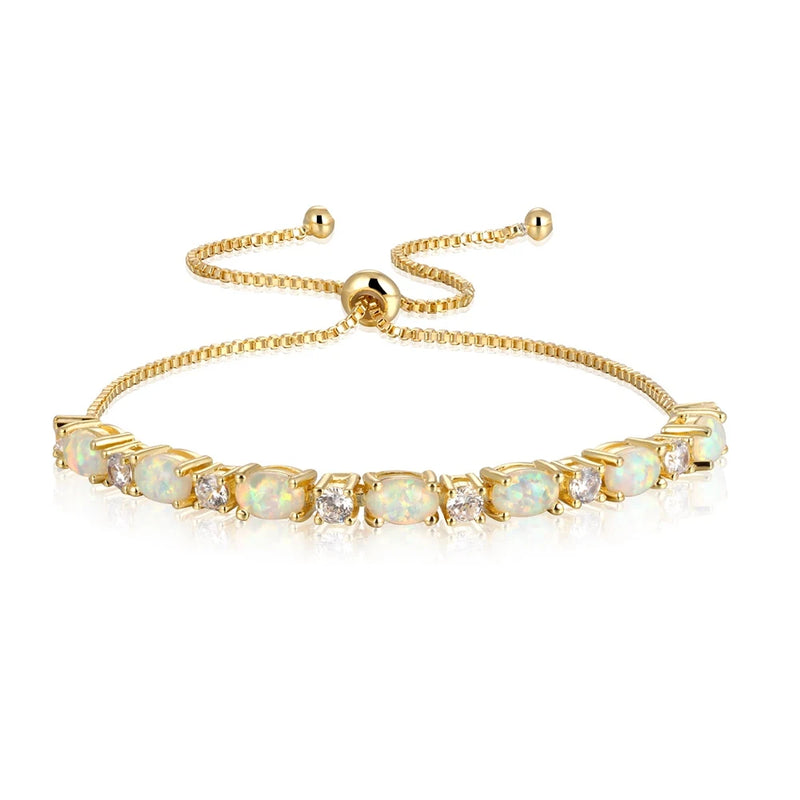 Fire Opal Sliding Link Bracelet Silver Plated Adjustable Jewelry