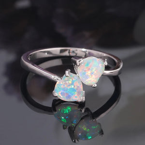 Fire Opal Heart Rings Silver Plated Jewelry For Women Rize 6-9