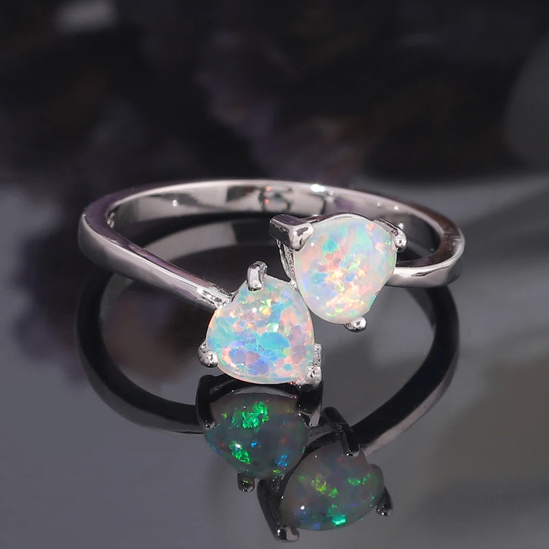 Fire Opal Heart Rings Silver Plated Jewelry For Women Rize 6-9