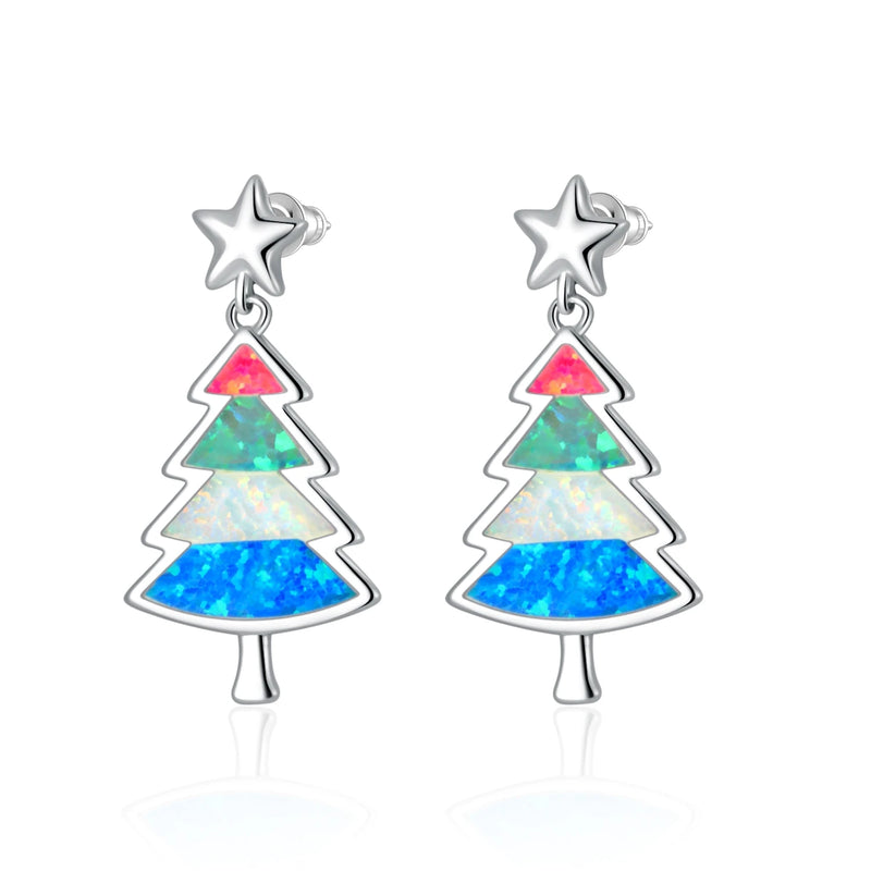 Multicolor Christmas Opal 925 Silver Earrings Party Gift OH4763