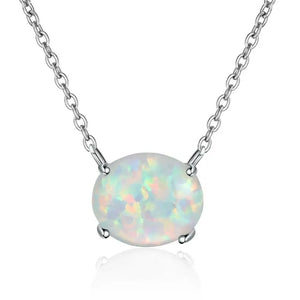 Natural Stone Fire Opal Pendant Necklace Silver Plated Women Jewelry