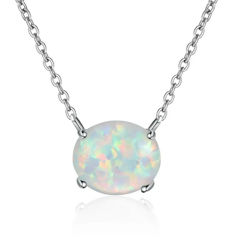 Natural Stone Fire Opal Pendant Necklace Silver Plated Women Jewelry