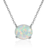 Natural Stone Fire Opal Pendant Necklace Silver Plated Women Jewelry