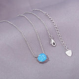 Natural Stone Fire Opal Pendant Necklace Silver Plated Women Jewelry