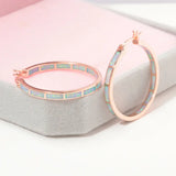 Pink Fire Opal Large Hoop Earrings Rose Rainbow Circle Cocktail Party Jewelry