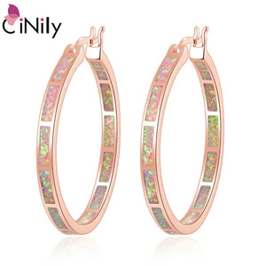 Pink Fire Opal Large Hoop Earrings Rose Rainbow Circle Cocktail Party Jewelry