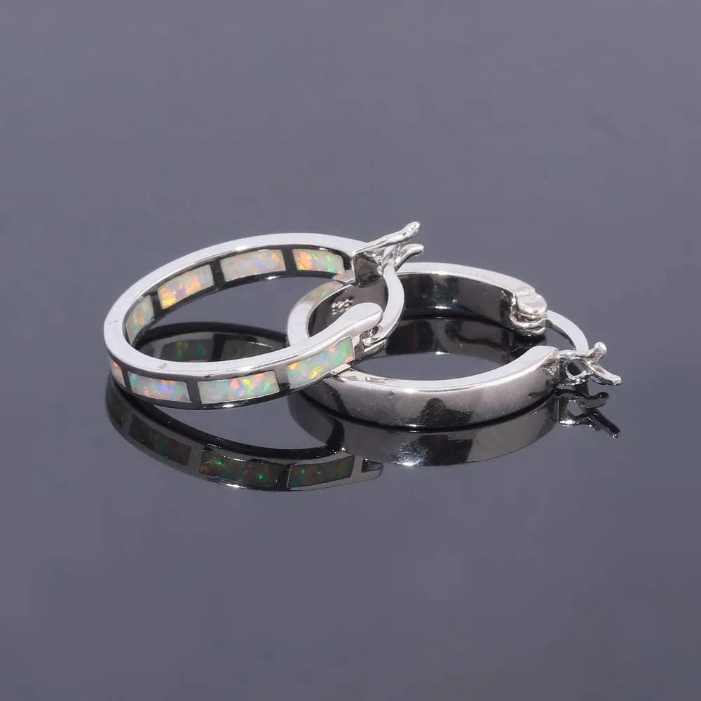 Opal 925 Silver Hoop Earrings for Girls Fine Jewelry