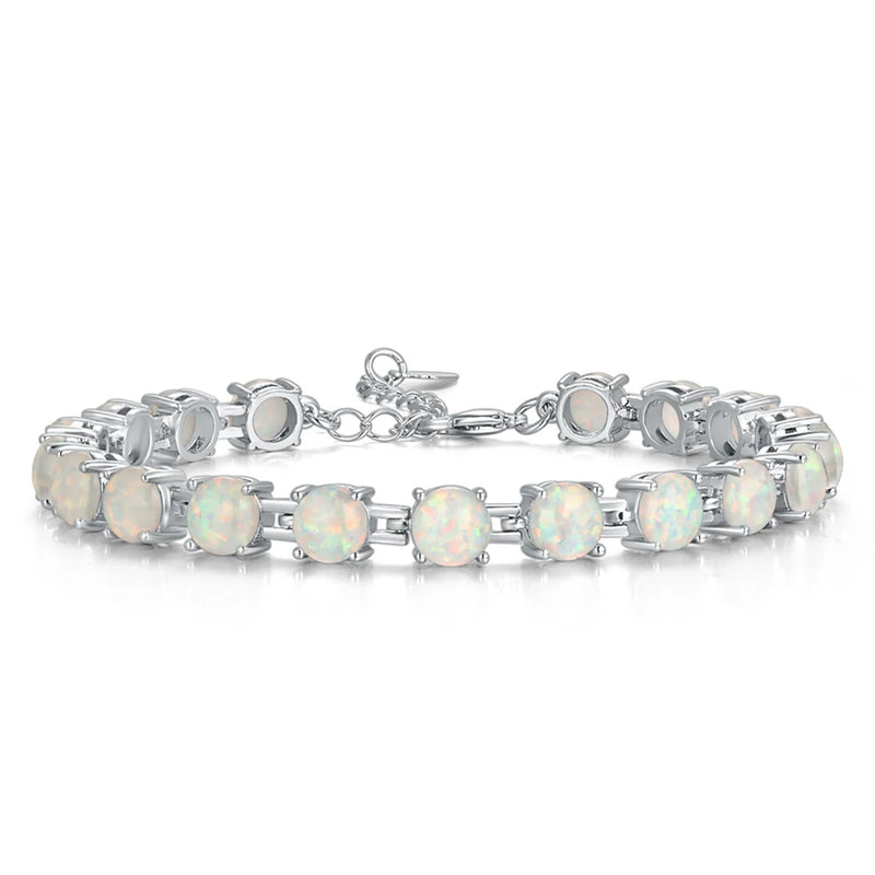 Round Shape Opal 925 Sterling Silver Bracelets Bohemia Anniversary Gift Women