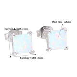 925 Silver Fire Opal Square Stud Earrings for Women