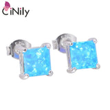 925 Silver Fire Opal Square Stud Earrings for Women