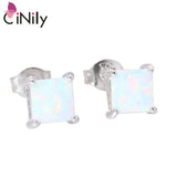 925 Silver Fire Opal Square Stud Earrings for Women