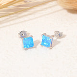 925 Silver Fire Opal Square Stud Earrings for Women