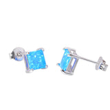 925 Silver Fire Opal Square Stud Earrings for Women