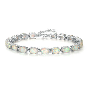 Summer Oval Opal 925 Silver Bracelet, Bohemia Gift Women Jewelry