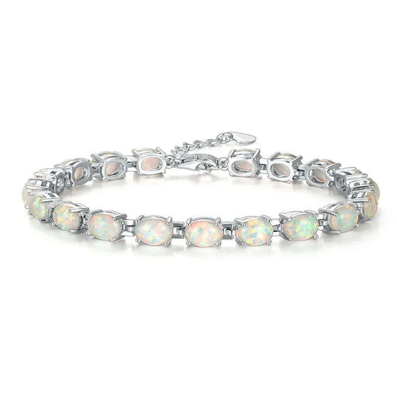 Summer Oval Opal 925 Silver Bracelet, Bohemia Gift Women Jewelry
