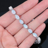 Summer Oval Opal 925 Silver Bracelet, Bohemia Gift Women Jewelry
