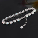 Summer Oval Opal 925 Silver Bracelet, Bohemia Gift Women Jewelry