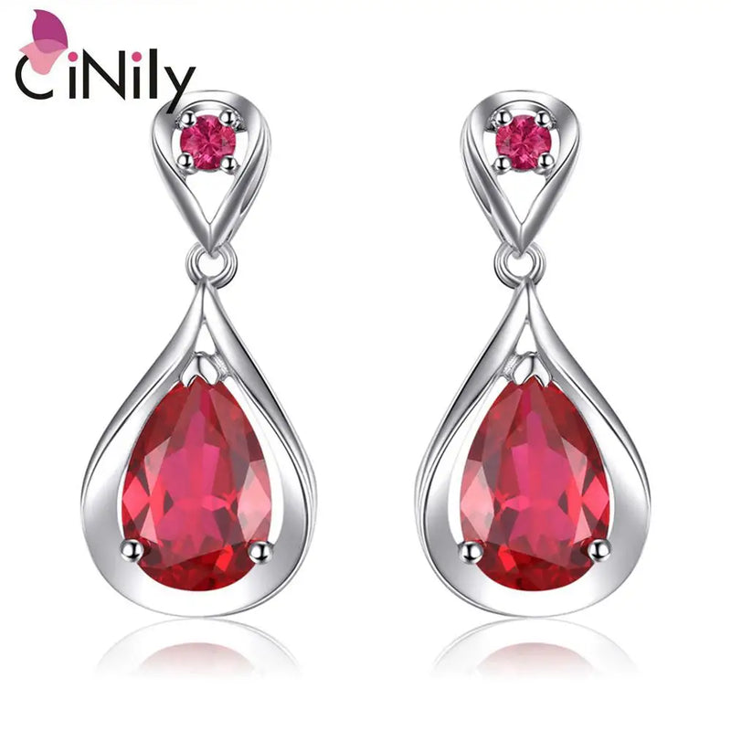 Red Ruby 925 Silver Earring for Women Fine Jewelry SE042