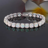 Fire Opal Stone Link Bracelet Silver Plated Chain Bangle Boho Jewelry