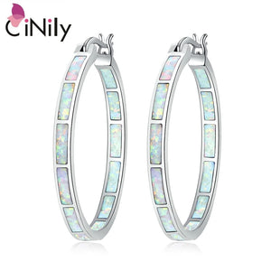 Fire Opal Hoop Earrings Silver Plated Large Round Circle Punk Rock Jewelry