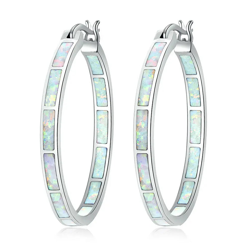 Fire Opal Hoop Earrings Silver Plated Large Round Circle Punk Rock Jewelry